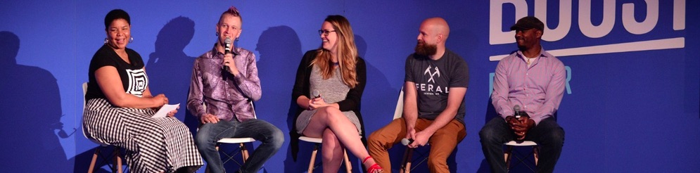 Lori Ann Pope on a panel at a Facebook Boost event